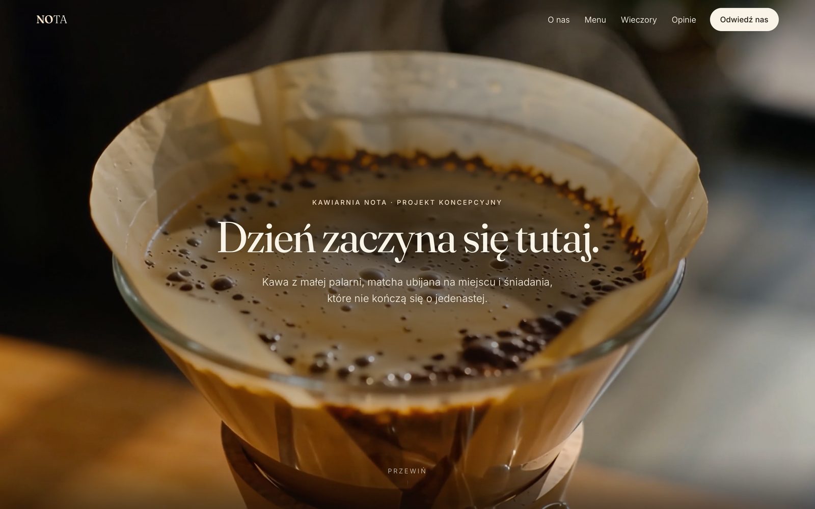 Koncept strony kawiarni NOTA